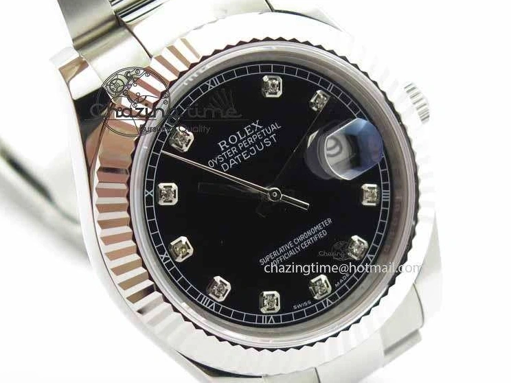0218 DateJust II 41mm SS BP Maker Best Edition Black Dial Diam On SS Bracelet SA Lightweight 3728